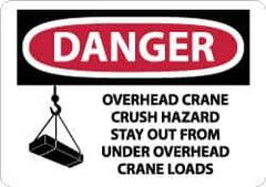 NMC - "Danger - Overhead Crane Crush Hazard - Stay Out From Under Overhead Crane Loads", 10" Long x 14" Wide, Rigid Plastic Safety Sign - Rectangle, 0.05" Thick, Use for Accident Prevention - Eagle Tool & Supply