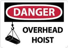 NMC - "Danger - Overhead Hoist", 10" Long x 14" Wide, Pressure-Sensitive Vinyl Safety Sign - Rectangle, 0.004" Thick, Use for Accident Prevention - Eagle Tool & Supply
