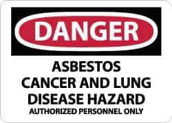 NMC - "Danger - Asbestos Cancer and Lung Disease Hazard - Authorized Personnel Only", 10" Long x 14" Wide, Rigid Plastic Safety Sign - Rectangle, 0.05" Thick, Use for Hazardous Materials - Eagle Tool & Supply