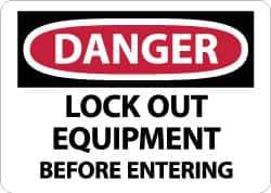 NMC - "Danger - Lock Out Equipment Before Entering", 10" Long x 14" Wide, Pressure-Sensitive Vinyl Safety Sign - Rectangle, 0.004" Thick, Use for Accident Prevention - Eagle Tool & Supply