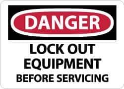 NMC - "Danger - Lock Out Equipment Before Servicing", 10" Long x 14" Wide, Aluminum Safety Sign - Rectangle, 0.04" Thick, Use for Accident Prevention - Eagle Tool & Supply