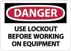 NMC - "Danger - Use Lockout Before Working On Equipment", 10" Long x 14" Wide, Rigid Plastic Safety Sign - Rectangle, 0.05" Thick, Use for Accident Prevention - Eagle Tool & Supply