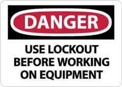 NMC - "Danger - Use Lockout Before Working On Equipment", 10" Long x 14" Wide, Rigid Plastic Safety Sign - Rectangle, 0.05" Thick, Use for Accident Prevention - Eagle Tool & Supply