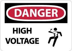 NMC - "Danger - High Voltage", 10" Long x 14" Wide, Aluminum Safety Sign - Rectangle, 0.04" Thick, Use for Accident Prevention - Eagle Tool & Supply