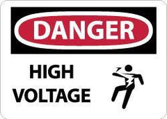 NMC - "Danger - High Voltage", 10" Long x 14" Wide, Aluminum Safety Sign - Rectangle, 0.04" Thick, Use for Accident Prevention - Eagle Tool & Supply