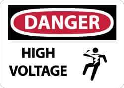 NMC - "Danger - High Voltage", 10" Long x 14" Wide, Rigid Plastic Safety Sign - Rectangle, 0.05" Thick, Use for Accident Prevention - Eagle Tool & Supply
