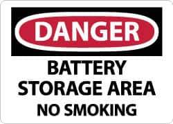 NMC - "Danger - Battery Storage Area - No Smoking", 10" Long x 14" Wide, Pressure-Sensitive Vinyl Safety Sign - Rectangle, 0.004" Thick, Use for Accident Prevention - Eagle Tool & Supply