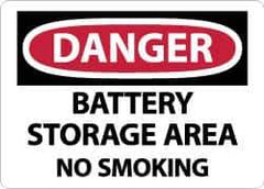 NMC - "Danger - Battery Storage Area - No Smoking", 10" Long x 14" Wide, Pressure-Sensitive Vinyl Safety Sign - Rectangle, 0.004" Thick, Use for Accident Prevention - Eagle Tool & Supply