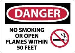 NMC - "Danger - No Smoking or Open Flames Within 50 Feet", 10" Long x 14" Wide, Aluminum Safety Sign - Rectangle, 0.04" Thick, Use for Accident Prevention - Eagle Tool & Supply