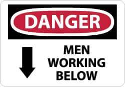 NMC - "Danger - Men Working Below", 10" Long x 14" Wide, Rigid Plastic Safety Sign - Rectangle, 0.05" Thick, Use for Accident Prevention - Eagle Tool & Supply