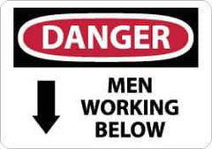 NMC - "Danger - Men Working Below", 10" Long x 14" Wide, Rigid Plastic Safety Sign - Rectangle, 0.05" Thick, Use for Accident Prevention - Eagle Tool & Supply