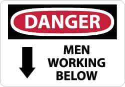 NMC - "Danger - Men Working Below", 7" Long x 10" Wide, Pressure-Sensitive Vinyl Safety Sign - Rectangle, 0.004" Thick, Use for Accident Prevention - Eagle Tool & Supply