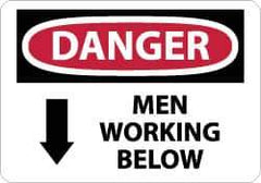 NMC - "Danger - Men Working Below", 7" Long x 10" Wide, Pressure-Sensitive Vinyl Safety Sign - Rectangle, 0.004" Thick, Use for Accident Prevention - Eagle Tool & Supply