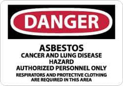 NMC - "Danger - Asbestos Cancer and Lung Disease Hazard - Authorized Personnel Only - Respirator and Protective Clothing Are...", 7" Long x 10" Wide, Aluminum Safety Sign - Rectangle, 0.04" Thick, Use for Accident Prevention - Eagle Tool & Supply