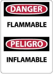 NMC - "Danger - Flammable", 14" Long x 10" Wide, Pressure-Sensitive Vinyl Safety Sign - Rectangle, 0.004" Thick, Use for Hazardous Materials - Eagle Tool & Supply