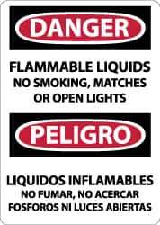 NMC - "Danger - Flammable Liquids - No Smoking, Matches or Open Lights", 14" Long x 10" Wide, Rigid Plastic Safety Sign - Rectangle, 0.05" Thick, Use for Accident Prevention - Eagle Tool & Supply