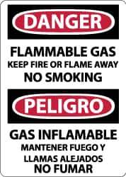 NMC - "Danger - Flammable Gas - Keep Fire or Flame Away No Smoking", 14" Long x 10" Wide, Pressure-Sensitive Vinyl Safety Sign - Rectangle, 0.004" Thick, Use for Accident Prevention - Eagle Tool & Supply