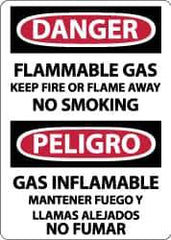 NMC - "Danger - Flammable Gas - Keep Fire or Flame Away No Smoking", 14" Long x 10" Wide, Pressure-Sensitive Vinyl Safety Sign - Rectangle, 0.004" Thick, Use for Accident Prevention - Eagle Tool & Supply