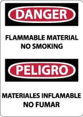NMC - "Danger - Flammable Material - No Smoking", 14" Long x 10" Wide, Pressure-Sensitive Vinyl Safety Sign - Rectangle, 0.004" Thick, Use for Accident Prevention - Eagle Tool & Supply