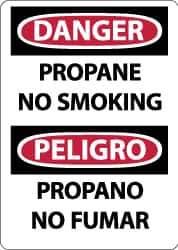 NMC - "Danger - Propane - No Smoking", 14" Long x 10" Wide, Pressure-Sensitive Vinyl Safety Sign - Rectangle, 0.004" Thick, Use for Accident Prevention - Eagle Tool & Supply