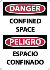 NMC - "Danger - Confined Space", 14" Long x 10" Wide, Aluminum Safety Sign - Rectangle, 0.04" Thick, Use for Accident Prevention - Eagle Tool & Supply