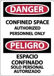 NMC - "Danger - Confined Space - Authorized Personnel Only", 14" Long x 10" Wide, Pressure-Sensitive Vinyl Safety Sign - Rectangle, 0.004" Thick, Use for Accident Prevention - Eagle Tool & Supply