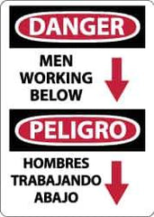 NMC - "Danger - Men Working Below", 14" Long x 10" Wide, Pressure-Sensitive Vinyl Safety Sign - Rectangle, 0.004" Thick, Use for Accident Prevention - Eagle Tool & Supply