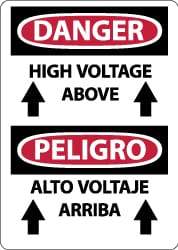 NMC - "Danger - High Voltage Above", 14" Long x 10" Wide, Pressure-Sensitive Vinyl Safety Sign - Rectangle, 0.004" Thick, Use for Accident Prevention - Eagle Tool & Supply