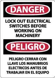 NMC - "Danger - Lock Out Electrical Switches Before Working on Machinery", 14" Long x 10" Wide, Rigid Plastic Safety Sign - Rectangle, 0.05" Thick, Use for Accident Prevention - Eagle Tool & Supply