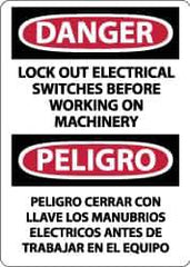 NMC - "Danger - Lock Out Electrical Switches Before Working on Machinery", 14" Long x 10" Wide, Pressure-Sensitive Vinyl Safety Sign - Rectangle, 0.004" Thick, Use for Accident Prevention - Eagle Tool & Supply