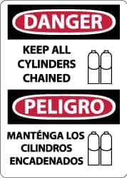 NMC - "Danger - Keep All Cylinders Chained", 14" Long x 10" Wide, Pressure-Sensitive Vinyl Safety Sign - Rectangle, 0.004" Thick, Use for Accident Prevention - Eagle Tool & Supply