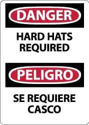 NMC - "Danger - Hard Hats Required", 14" Long x 10" Wide, Pressure-Sensitive Vinyl Safety Sign - Rectangle, 0.004" Thick, Use for Accident Prevention - Eagle Tool & Supply