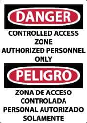NMC - "Danger - Controlled Access Zone - Authorized Personnel Only", 14" Long x 10" Wide, Rigid Plastic Safety Sign - Rectangle, 0.05" Thick, Use for Security & Admittance - Eagle Tool & Supply