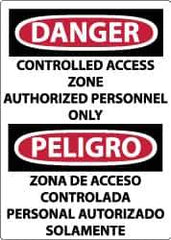 NMC - "Danger - Controlled Access Zone - Authorized Personnel Only", 14" Long x 10" Wide, Aluminum Safety Sign - Rectangle, 0.04" Thick, Use for Security & Admittance - Eagle Tool & Supply