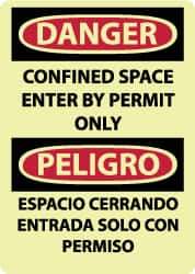NMC - "Danger - Confined Space - Enter by Permit Only", 14" Long x 10" Wide, Rigid Plastic Safety Sign - Rectangle, 0.05" Thick, Use for Accident Prevention - Eagle Tool & Supply