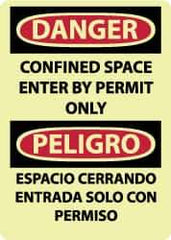 NMC - "Danger - Confined Space - Enter by Permit Only", 14" Long x 10" Wide, Rigid Plastic Safety Sign - Rectangle, 0.05" Thick, Use for Accident Prevention - Eagle Tool & Supply