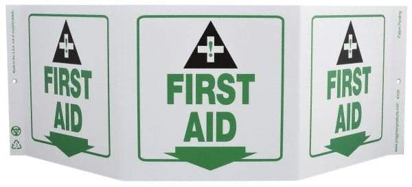 NMC - "First Aid", 7-1/2" Long x 20" Wide, Rigid Plastic Safety Sign - Rectangle, 0.01" Thick, Use for First Aid - Eagle Tool & Supply