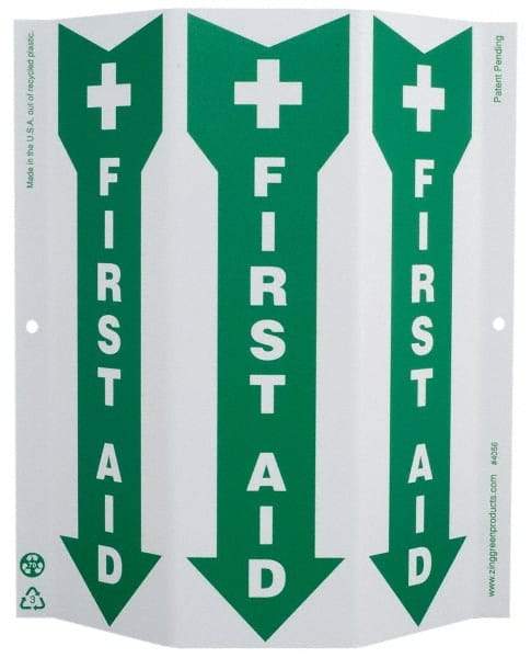 NMC - "First Aid", 12" Long x 9" Wide, Rigid Plastic Safety Sign - Rectangle, 0.01" Thick, Use for First Aid - Eagle Tool & Supply