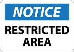 NMC - "Notice - Restricted Area", 10" Long x 14" Wide, Rigid Plastic Safety Sign - Rectangle, 0.05" Thick, Use for Security & Admittance - Eagle Tool & Supply