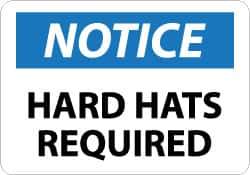 NMC - "Notice - Hard Hats Required", 10" Long x 14" Wide, Rigid Plastic Safety Sign - Rectangle, 0.05" Thick, Use for Accident Prevention - Eagle Tool & Supply