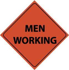 NMC - "Men Working", 48" Wide x 48" High, Nylon Construction Roadway Signs - Black on Orange, Engineer Grade Reflectivity, Diamond, Sign Stand Mount - Eagle Tool & Supply