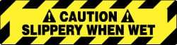 NMC - Caution - Slippery When Wet, Anti-Skid Pressure-Sensitive Vinyl Floor Sign - Rectangle, Black on Yellow, Adhesive Backed, For Accident Prevention - Eagle Tool & Supply