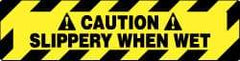 NMC - Caution - Slippery When Wet, Anti-Skid Pressure-Sensitive Vinyl Floor Sign - Rectangle, Black on Yellow, Adhesive Backed, For Accident Prevention - Eagle Tool & Supply