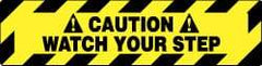 NMC - Caution - Watch Your Step, Anti-Skid Pressure-Sensitive Vinyl Floor Sign - Rectangle, Black on Yellow, Adhesive Backed, For Accident Prevention - Eagle Tool & Supply