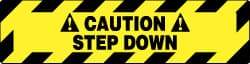 NMC - Caution - Step Down, Anti-Skid Pressure-Sensitive Vinyl Floor Sign - Rectangle, Black on Yellow, Adhesive Backed, For Accident Prevention - Eagle Tool & Supply