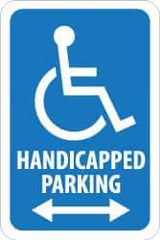 NMC - "Handicapped Parking", "Double Arrow, Handicapped Symbol", 12" Wide x 18" High, Aluminum ADA Signs - 0.08" Thick, Blue on White, Engineer Grade Reflectivity, Rectangle, Post Mount - Eagle Tool & Supply