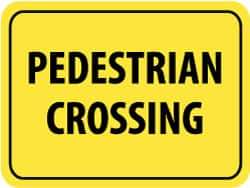 NMC - "Pedestrian Crossing", 24" Wide x 18" High, Aluminum Pedestrian Crossing Signs - 0.08" Thick, Black on Yellow, Engineer Grade Reflectivity, Rectangle, Post Mount - Eagle Tool & Supply