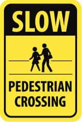 NMC - "Slow - Pedestrian Crossing", "Pedestrians Crossing", 18" Wide x 24" High, Aluminum Pedestrian Crossing Signs - 0.08" Thick, Black on Yellow, Engineer Grade Reflectivity, Rectangle, Post Mount - Eagle Tool & Supply