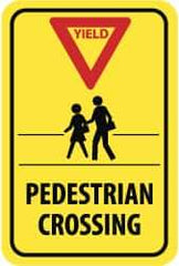 NMC - "Yield - Pedestrian Crossing", "Pedestrians, Red Triangle", 18" Wide x 24" High, Aluminum Pedestrian Crossing Signs - 0.08" Thick, Red & Black on Yellow, Engineer Grade Reflectivity, Rectangle, Post Mount - Eagle Tool & Supply