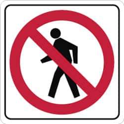 NMC - "Strike on Pedestrian Crossing", 24" Wide x 24" High, Aluminum Pedestrian Crossing Signs - 0.08" Thick, Red & Black on White, High Intensity Reflectivity, Square, Post Mount - Eagle Tool & Supply